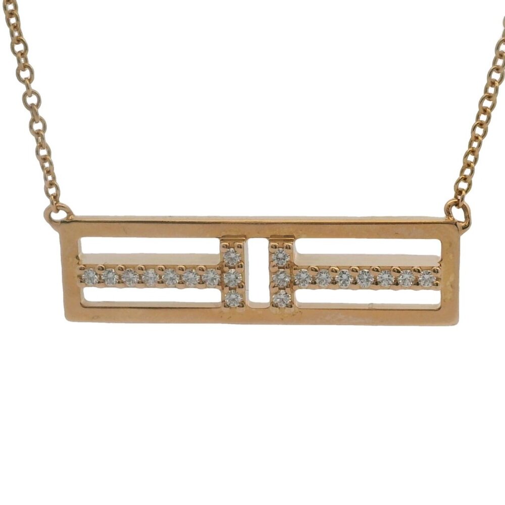Tiffany & Co 18kt Rose Gold T Two Horizontal Bar Diamond Necklace Made in Italy